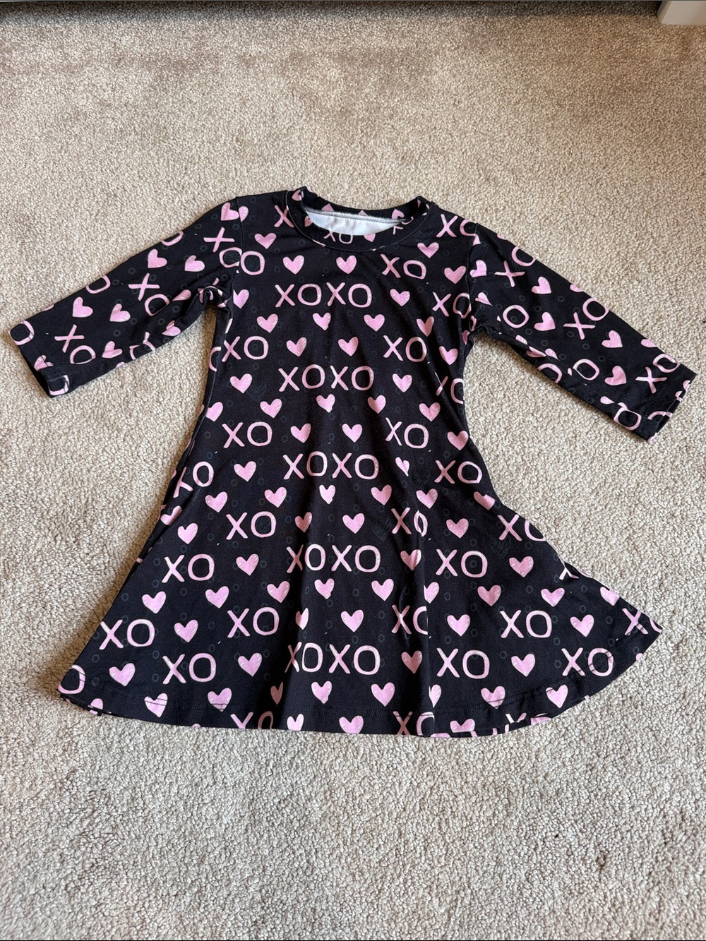 Girls' Black & Pink Heart 'XOXO' Swing Dress